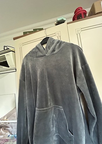 Gri Kapüşonlu Rahat Kadın Sweatshirt - Görsel 13