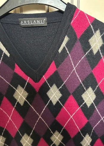 Erkek Bordo Ekose Triko Süveter - Görsel 5
