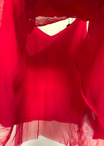 Kırmızı V Yaka Kolsuz Crop Top - Görsel 6