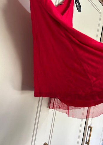 Kırmızı V Yaka Kolsuz Crop Top - Görsel 5