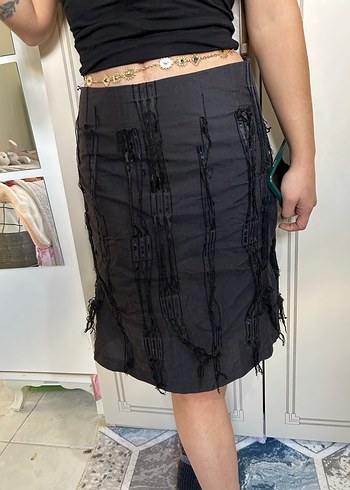 Siyah Gotik Midi  Etek - Görsel 2