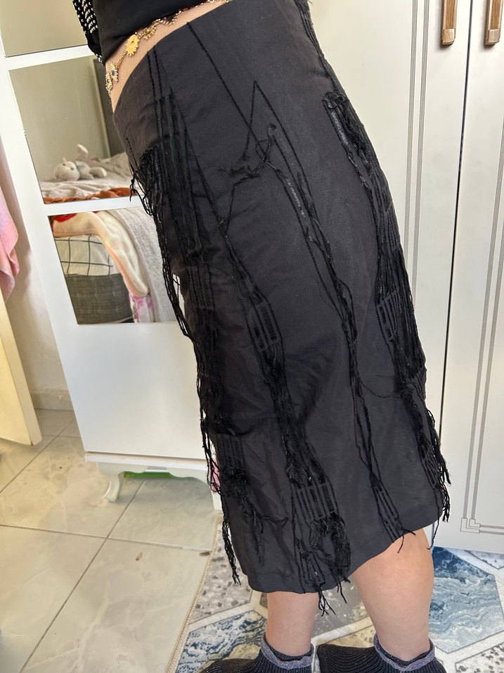 Siyah Gotik Midi  Etek - Görsel 3