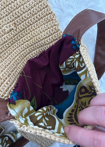 Püsküllü Nakışlı Camel Örgü Bohem Çanta - Görsel 9