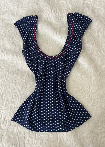 Lacivert Puantiyeli V Yaka Crop Top - Görsel 4