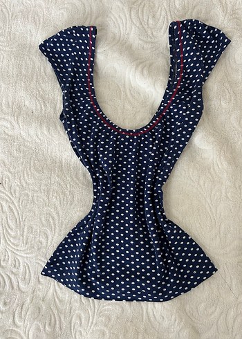 Lacivert Puantiyeli V Yaka Crop Top - Görsel 5