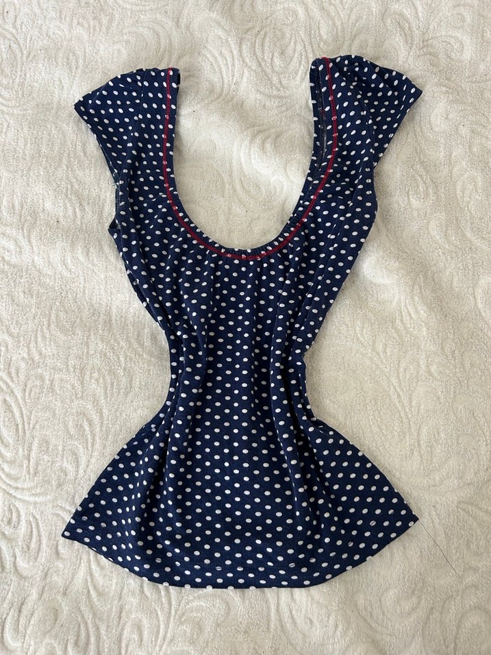 Lacivert Puantiyeli  V Yaka Crop Top - Görsel 4