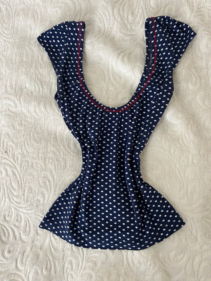 Lacivert Puantiyeli  V Yaka Crop Top - Görsel 5