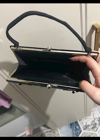 Siyah Nakışlı Boncuk İşlemeli Süet Clutch - Görsel 13