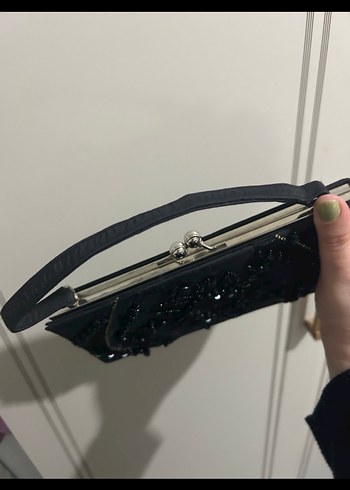 Siyah Nakışlı Boncuk İşlemeli Süet Clutch - Görsel 11