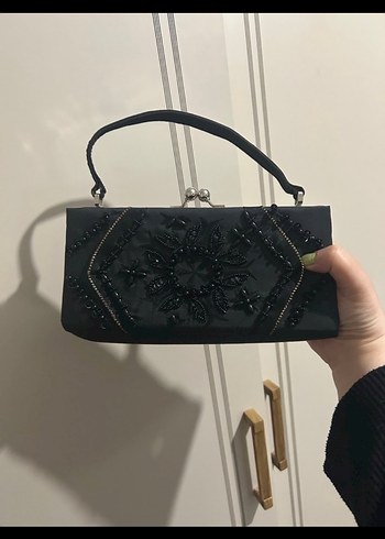 Siyah Nakışlı Boncuk İşlemeli Süet Clutch - Görsel 4