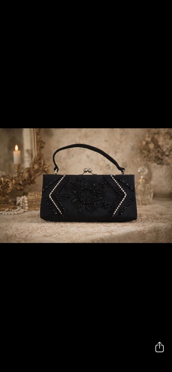 Siyah Nakışlı Boncuk İşlemeli Süet Clutch - Görsel 2