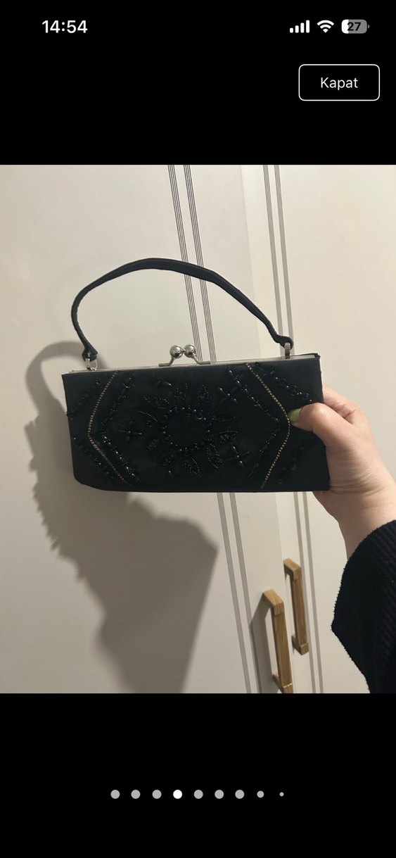 Siyah Nakışlı Boncuk İşlemeli Süet Clutch - Görsel 5