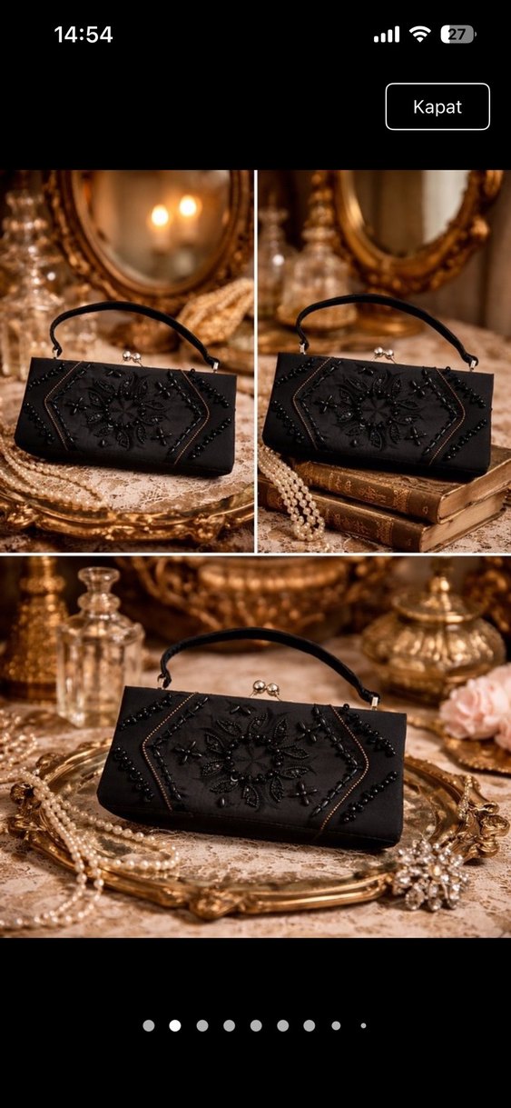 Siyah Nakışlı Boncuk İşlemeli Süet Clutch - Görsel 3