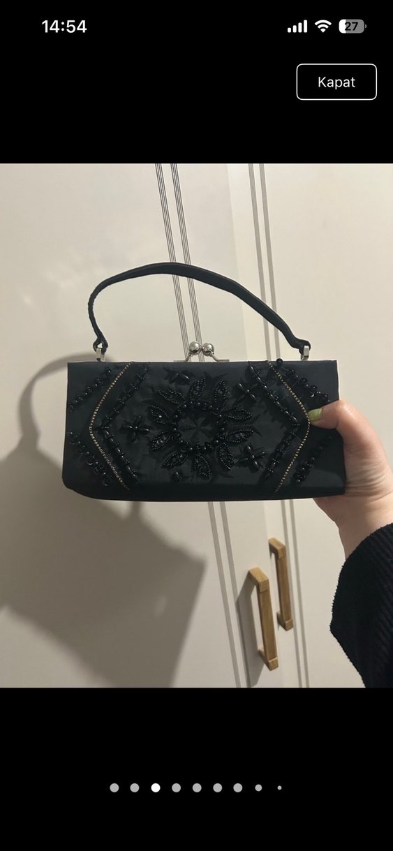 Siyah Nakışlı Boncuk İşlemeli Süet Clutch - Görsel 4