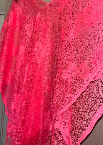 Pembe Dantel Detaylı Bohem Uzun Ponço - Görsel 8