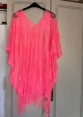 Pembe Dantel Detaylı Bohem Uzun Ponço - Görsel 4