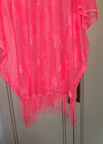 Pembe Dantel Detaylı Bohem Uzun Ponço - Görsel 5