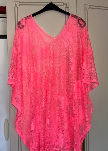 Pembe Dantel Detaylı Bohem Uzun Ponço - Görsel 6