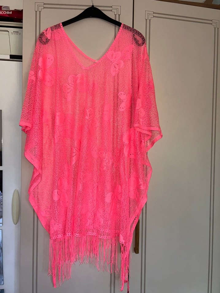 Pembe Dantel Detaylı Bohem Uzun Ponço - Görsel 4