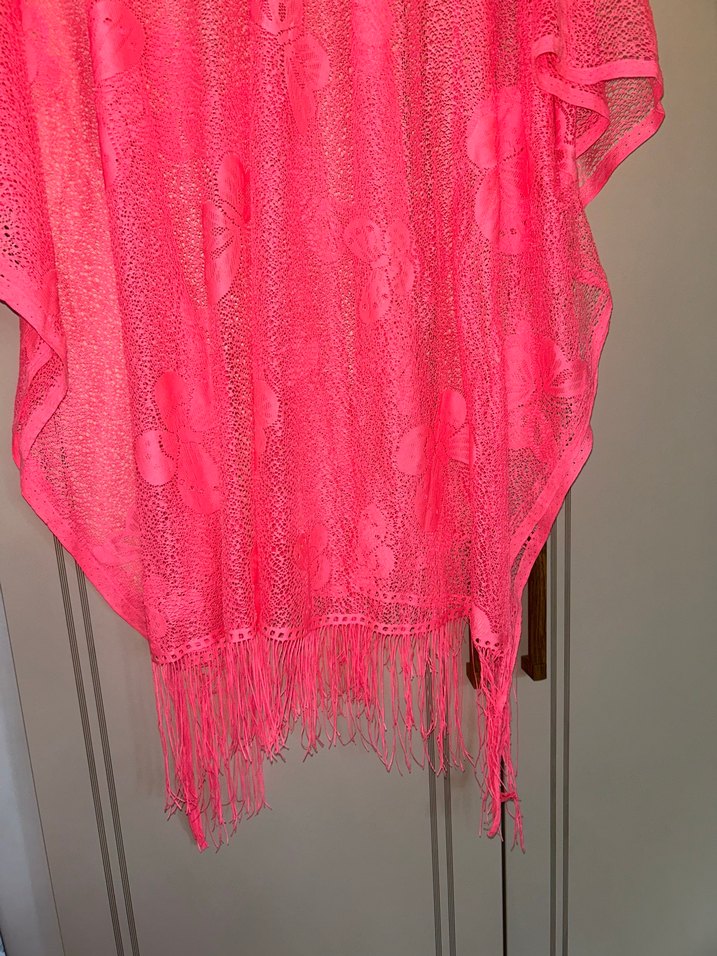 Pembe Dantel Detaylı Bohem Uzun Ponço - Görsel 5