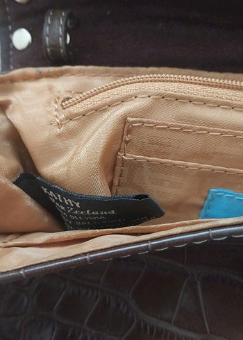 Kahverengi Deri Yılan Desenli Tokalı Kadın Çanta - Görsel 2