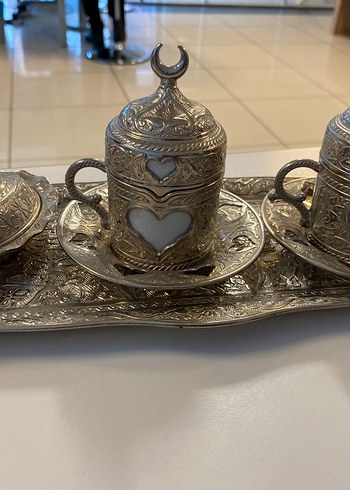 İşlemeli Gümüş Kapaklı Fincan ve Tabak Seti - Görsel 2