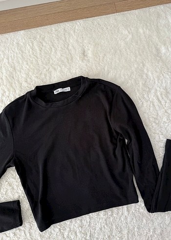 Siyah Uzun Kollu Crop Top