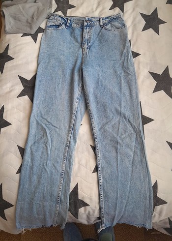 Düğmeli Bol Kesim Kadın Kot Pantolon straight