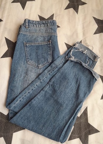 Gri Mavi Rahat Kesim Kadın Denim Pantolon mom jean
