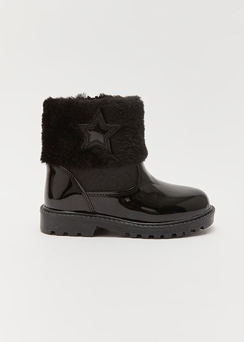 Kızlar için Parlak Siyah Kürklü Botlar - Görsel 2