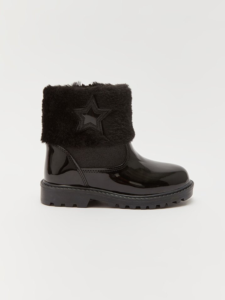 Kızlar için Parlak Siyah Kürklü Botlar - Görsel 2