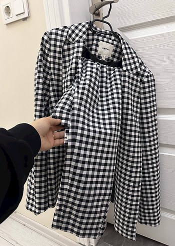 Gri Kareli Düğmeli Kadın Blazer - Görsel 2