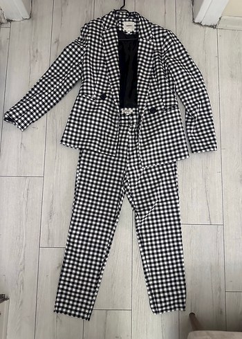 Gri Kareli Düğmeli Kadın Blazer - Görsel 3