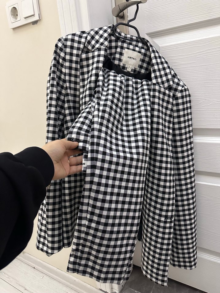 Gri Kareli Düğmeli Kadın Blazer - Görsel 2