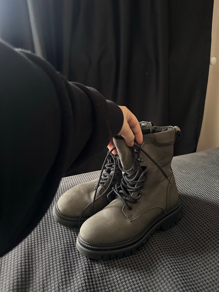 Gri Kamuflaj Desenli Süet  Kadın Bot - Görsel 2