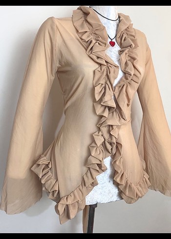 Bej Fırfırlı bluz - Görsel 2