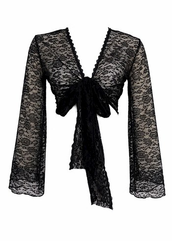 Dantel Detaylı Siyah Gotik Bluz - Görsel 2