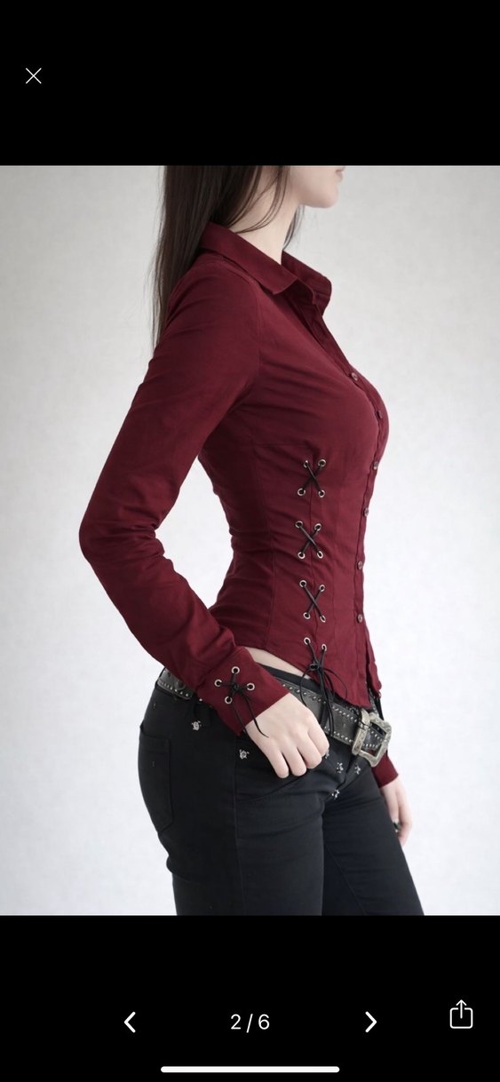 Bordo Düğmeli Gotik Kadın gömlek - Görsel 2