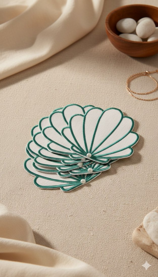 Nakışlı Turkuaz Deniz Kabuğu sunum/kokteyl peçetesi - Görsel 3