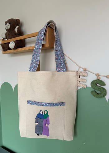 Özel nakış desenli keten çanta - Görsel 2