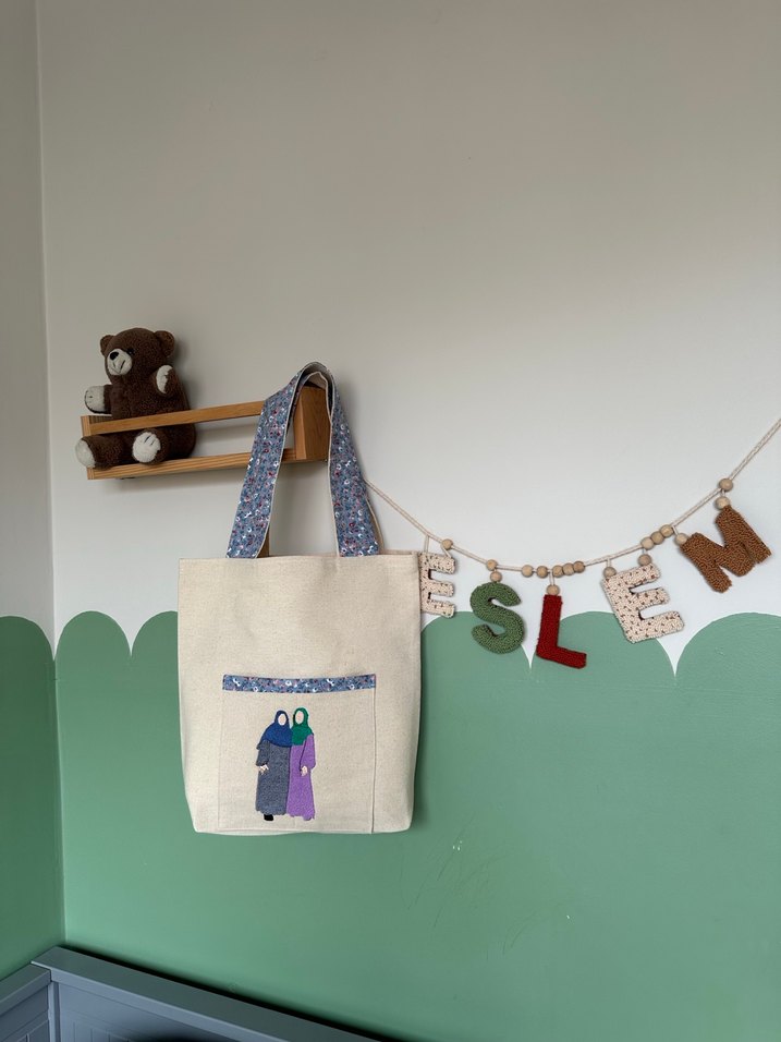 Özel nakış desenli keten çanta - Görsel 3