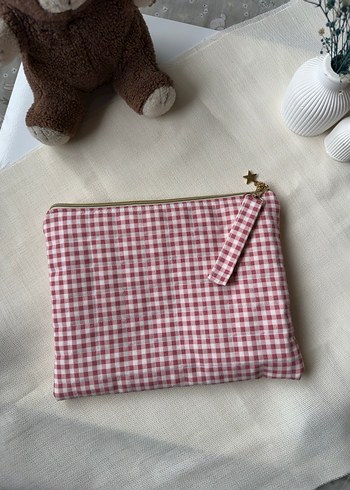 Ekose Desenli Bordo Makyaj Çantası - Görsel 2