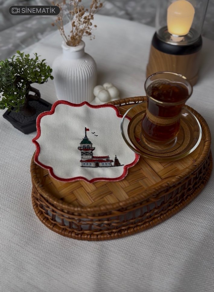 Kız kulesi nakışlı sunum peçetesi - Görsel 2