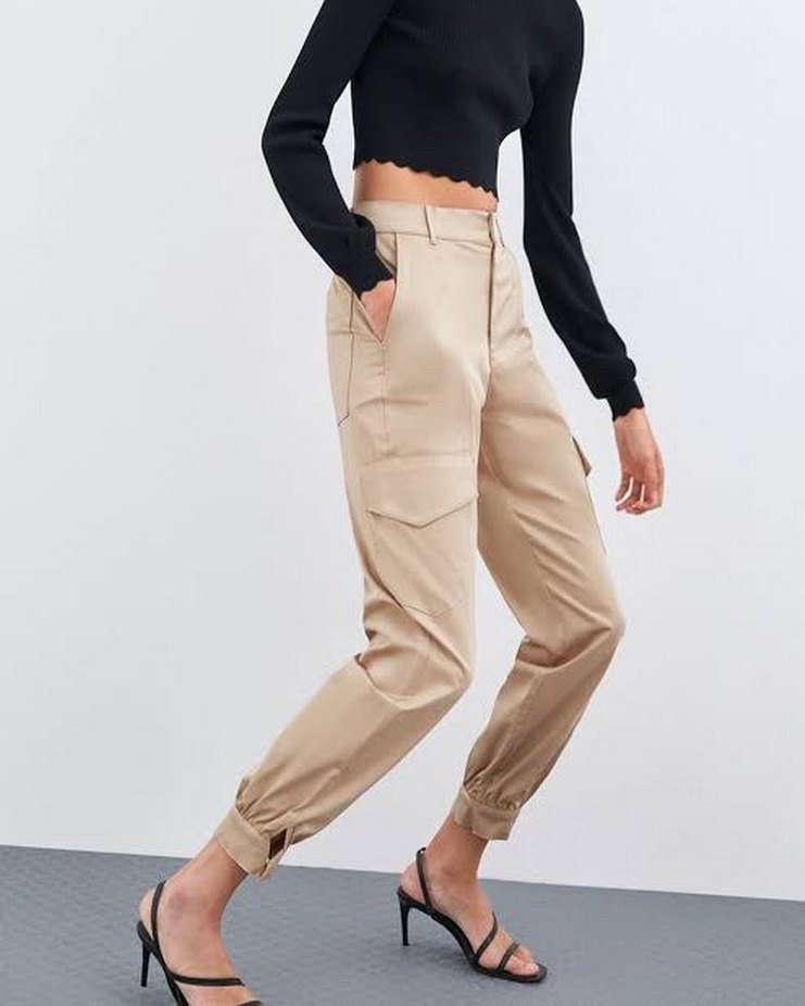 Bej Kadın Midi Kumaş Pantolon - Görsel 2