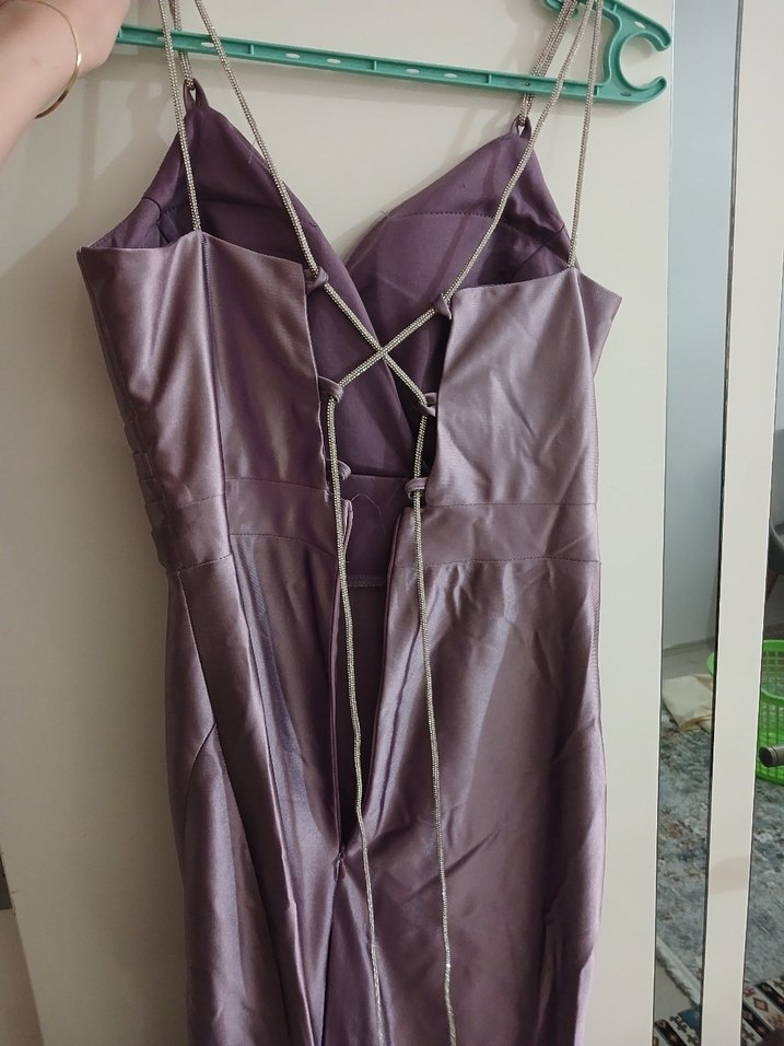 Parlak Mor Drapeli Uzun Abiye Elbise - Görsel 2