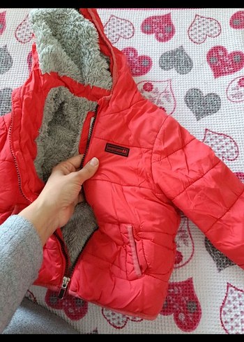 Kız Çocuk Kapüşonlu Kırmızı Fermuarlı Mont - Görsel 5