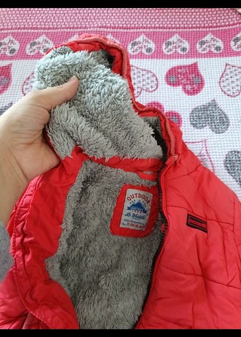 Kız Çocuk Kapüşonlu Kırmızı Fermuarlı Mont - Görsel 4