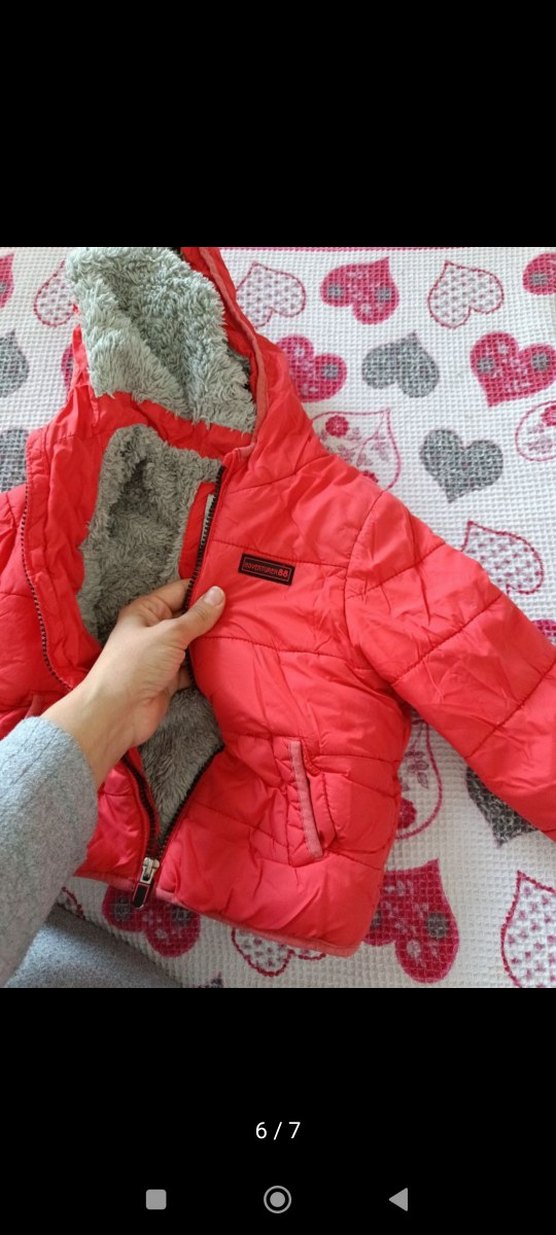 Kız Çocuk Kapüşonlu Kırmızı Fermuarlı Mont - Görsel 5