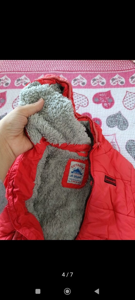 Kız Çocuk Kapüşonlu Kırmızı Fermuarlı Mont - Görsel 4