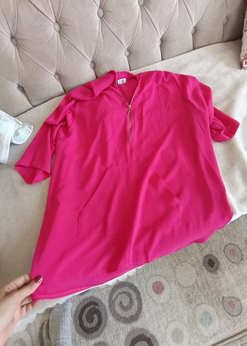 Pembe Yarım Fermuarlı Kadın Sweatshirt - Görsel 2